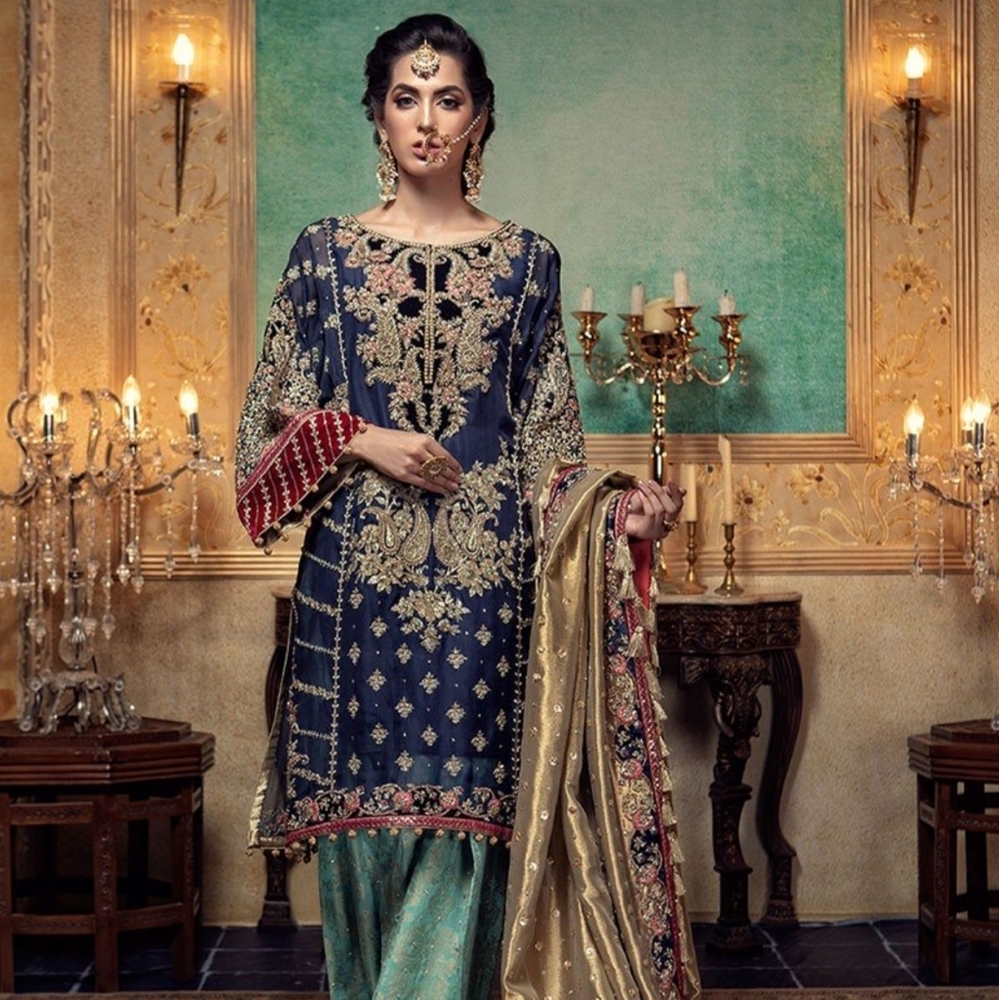 Maria b chiffon embroidered dress